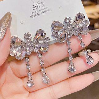 Bow Rhinestone Fringed Earring E0089 - 1 Pair - Silver - One Size