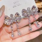 Bow Rhinestone Fringed Earring E0089 - 1 Pair - Silver - One Size