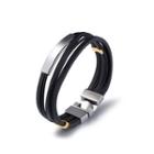 Simple Fashion Geometric Rectangular 316l Stainless Steel Multilayer Black Leather Bracelet Silver - One Size