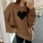 Heart Print Sweater Black Heart - Coffee - One Size