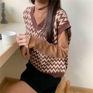 V-neck Two Tone Vest / Mock-neck Plain Top