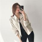 Convertible-collar Snap-button Cotton Jacket
