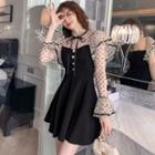Ruffled Dotted Mesh-sleeve A-line Dress