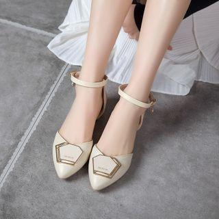 Disc Ankle Strap Low Heel Dorsay Sandals