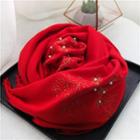 Plain Embroid Imitation Pearls Scarf