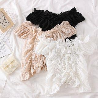 Ruffled-trim Drawstring Lace Top