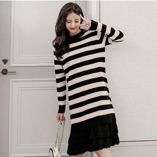Striped A-line Sweater Dress