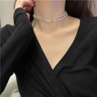 Bow Faux Pearl Faux Pearl Layered Choker White & Gold - One Size