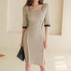 Long Sleeve Square Neck Double Breast Dress