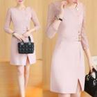 Lace 3/4-sleeve Buckled Shift Dress