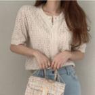 Buttoned Eyelet-knit Knit Top