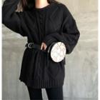 Plain Cable-knit Loose-fit Sweater Black - One Size