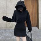Long-sleeve Hoodie Dress Black - One Size