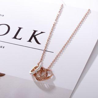 Rhinestone Roman Numeral Ring Pendant Necklace As Shown In Figure - One Size
