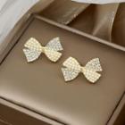 Bow Rhinestone Faux Pearl Earring E2363-3 - 1 Pair - Gold & White - One Size