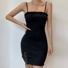 Lace-up Hem Pinafore Dress Black - One Size