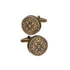 Vintage Elegant Plated Gold Roman Pattern Geometric Round Cufflinks Golden - One Size
