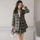 Set: Double-buttoned Plaid Blazer + Skort