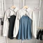 Set: Long-sleeved Shirt + Denim Strap Dress