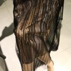 Tulle-overlay Pleated Long Skirt