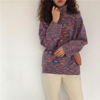 Turtleneck Melange Sweater Rainbow - One Size