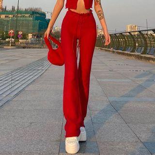 Ruffle-trim Boot-cut Pants