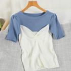Short-sleeve Ribbed Bow Knit Top