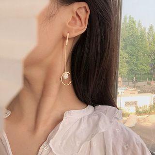 Freshwater Pearl Alloy Open Hoop Dangle Earring 1 Pair - S925 Silver - White & Gold - One Size