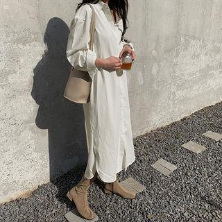 Plain Boxy Cotton Long Shirtdress