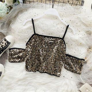 Cold-shoulder Sequined Camisole