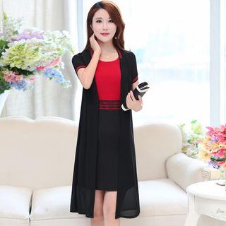Set: Sleeveless Sheath Dress + Chiffon Short-sleeve Light Jacket