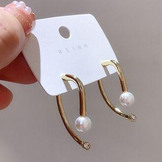 Faux Pearl Hoop Earring 1 Pair - As Shown In Figure - Silver - One Size