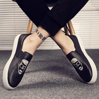 Embroidered Face Faux Leather Sneakers