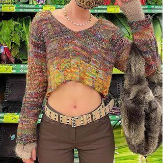 Long Sleeve Color-block Crop Sweater