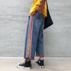 Embroidered Colorblock Wide-leg Jeans