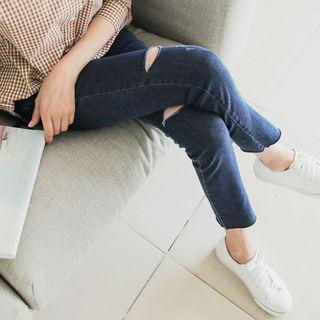 Slit Slim-fit Straight-cut Jeans
