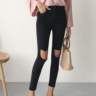 Cut Out Cropped Skinny Jeans