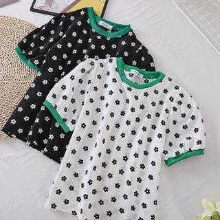 Color Block Round-neck Short-sleeve Print Top