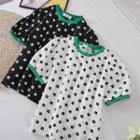 Color Block Round-neck Short-sleeve Print Top