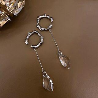 Faux Crystal Dangle Earring 1 Pair - Clip On Earring - Silver - One Size
