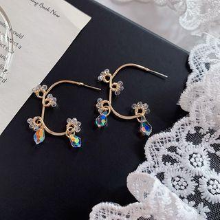 Rhinestone Half-hoop Earring 1 Pair - 925 Silver Needle - As Shown In Figure - One Size