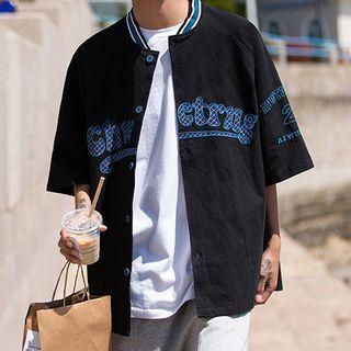 Lettering Print Short Sleeve Cargo Shirt