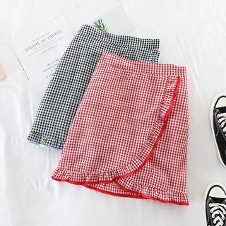 Plaid High-waist Ruffle-trim Skirt