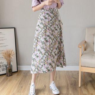 High-waist Floral Skirt Purple - One Size
