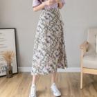 High-waist Floral Skirt Purple - One Size