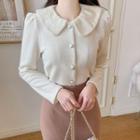 Faux-fur Collar Puff-sleeve Cardigan