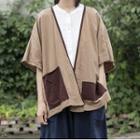 Short-sleeve Pocket Detail Light Jacket Khaki - One Size