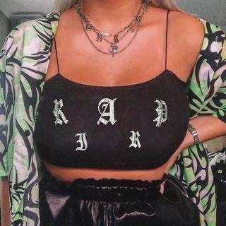 Rhinestone Lettering Cropped Camisole Top