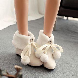 Hidden Wedge Pompom Ankle Boots