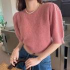 Short-sleeve Knit Crop Top Cherry Pink - One Size